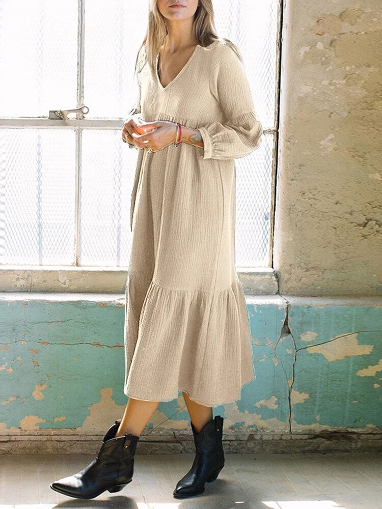 Mujer Algodón Con Cuello En V Volantes Dobladillo 3/4 Manga Casual Vestidos Largos Con Gradas