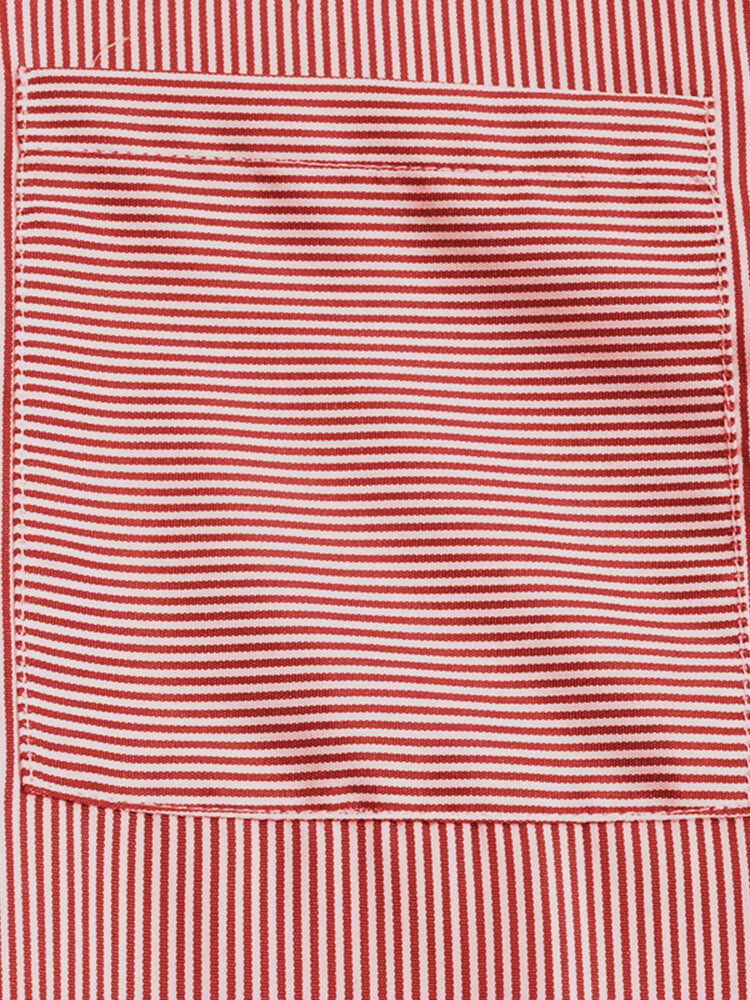 Vestido Largo De Manga Larga Con Bolsillo En El Pecho Y Estampado De Rayas Para Mujer