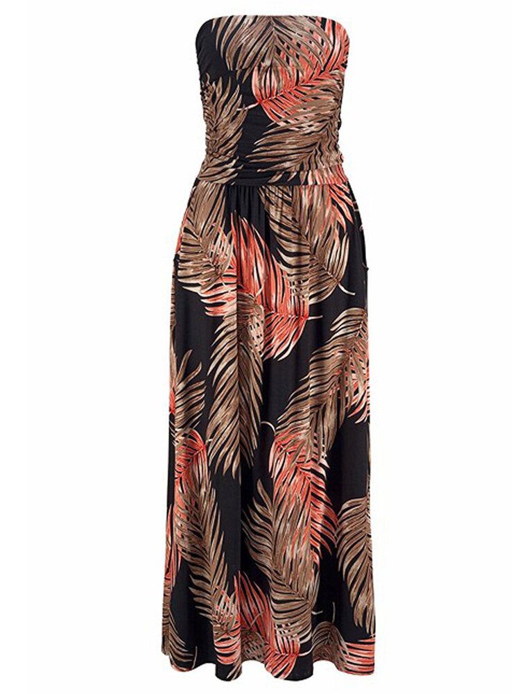 Vestido Maxi Sin Mangas Con Top De Tubo Con Estampado Floral De Vacaciones