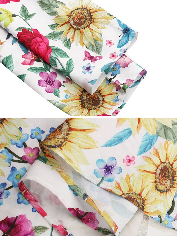 Vestidos Largos De Manga Larga Con Cuello Redondo Y Estampado Floral Para Mujer