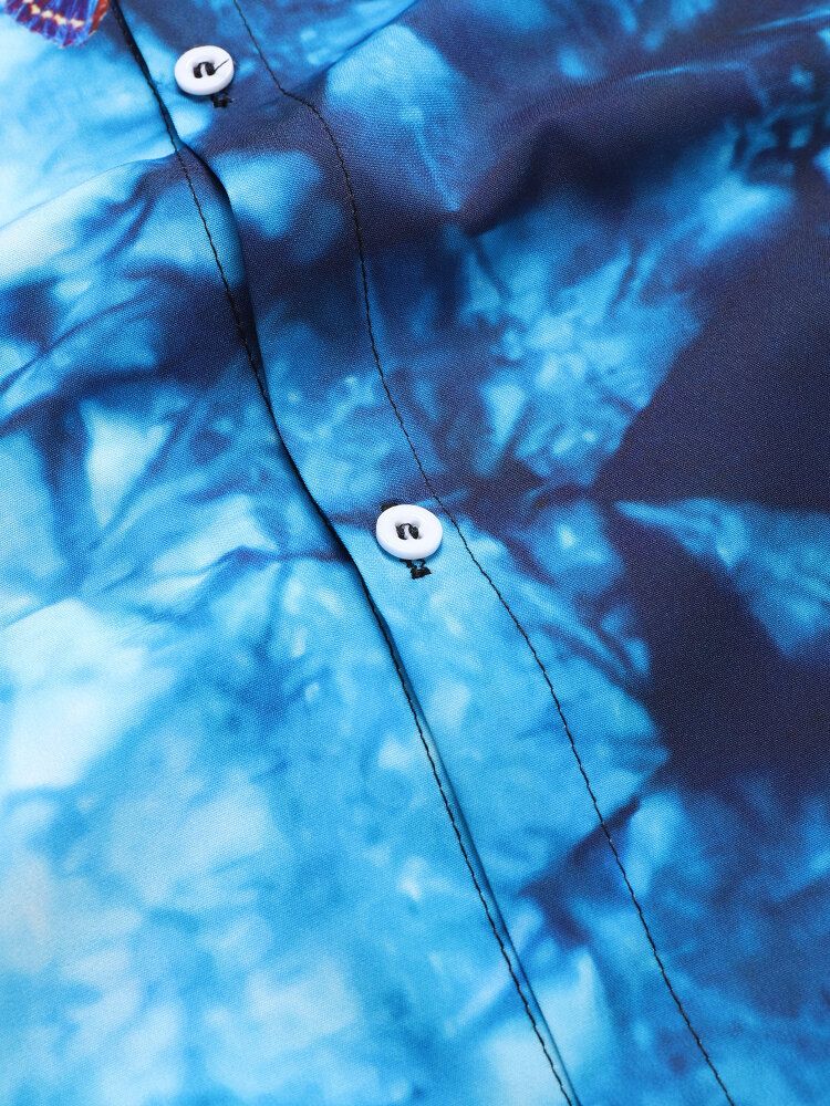 Camisa De Manga Corta Con Solapa Y Estampado De Mariposas Tie-dye Para Hombre