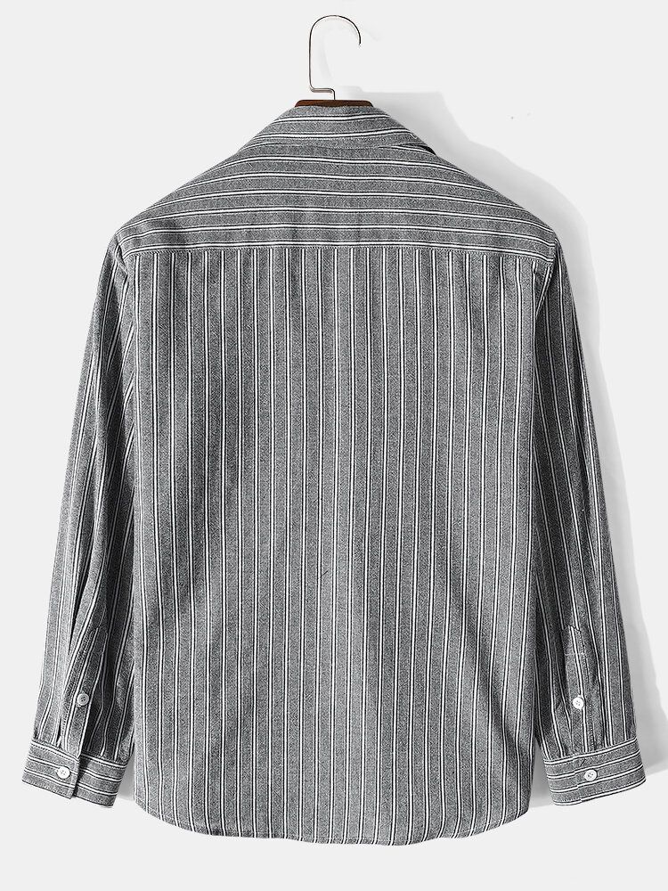 Camisas De Manga Larga Casuales Con Cuello Revere A Rayas Regulares Para Hombre