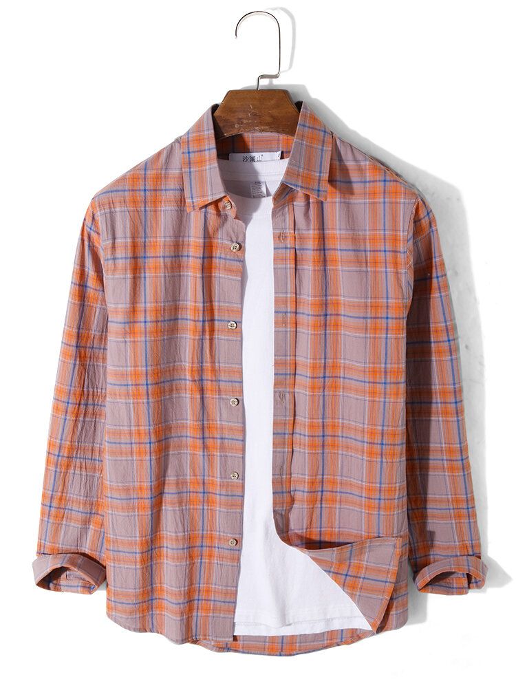 Camisas De Manga Larga De Muy Buen Gusto Con Botones De Solapa Y Estampado A Cuadros Para Hombre