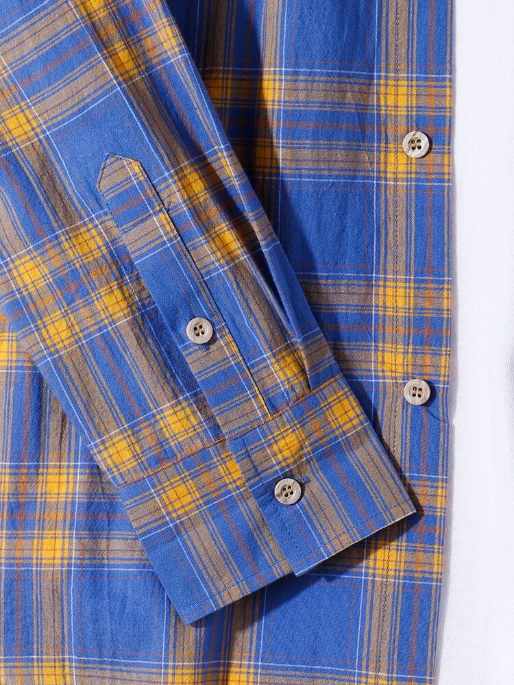 Camisas De Manga Larga De Muy Buen Gusto Con Botones De Solapa Y Estampado A Cuadros Para Hombre