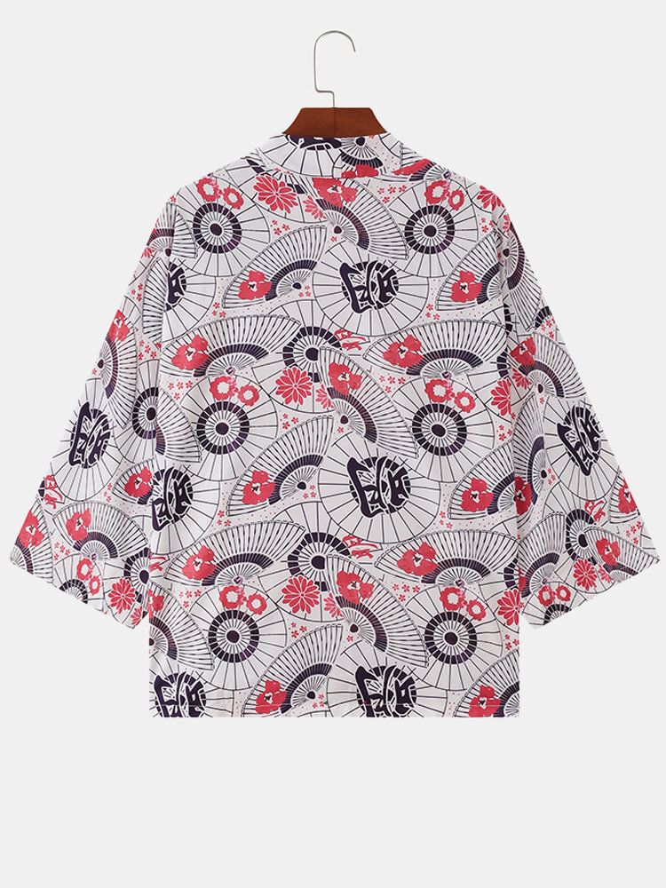 Mnes Camisa De Manga Tres Cuartos Con Estampado De Estilo Japonés De Estilo Étnico