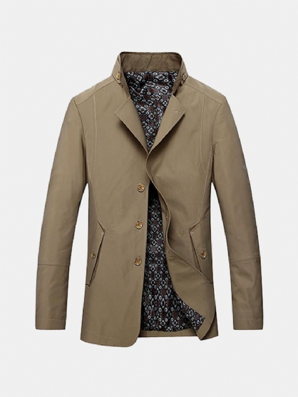 Gabardina De Cuello Alto De Negocios Para Hombre Abrigo Informal De Corte Entallado De Color Sólido