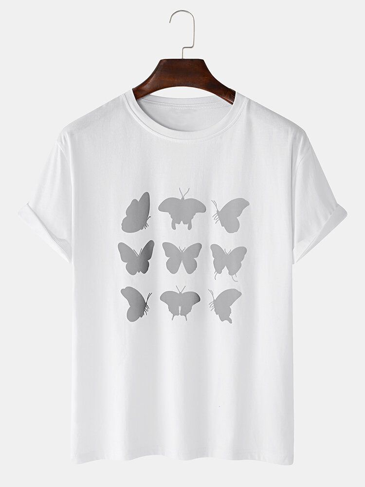 100% Algodón Reflectante Mariposa Impresa Camisetas Casuales De Manga Corta