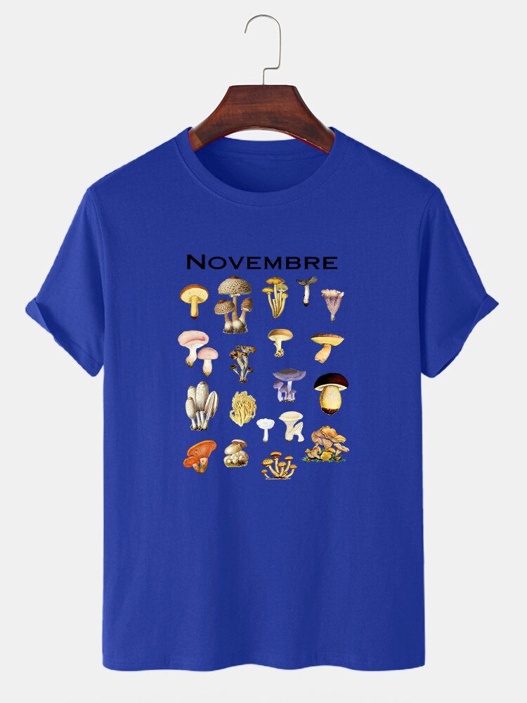 Camisetas De Manga Corta De Algodón Con Estampado De Letras De Hongos De Dibujos Animados Para Hombre
