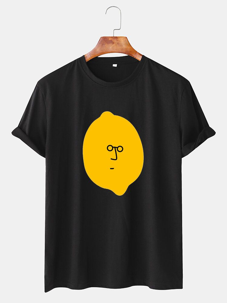 Camisetas De Manga Corta Casuales De Cuello Redondo Con Estampado De Limón De Dibujos Animados Para Hombre