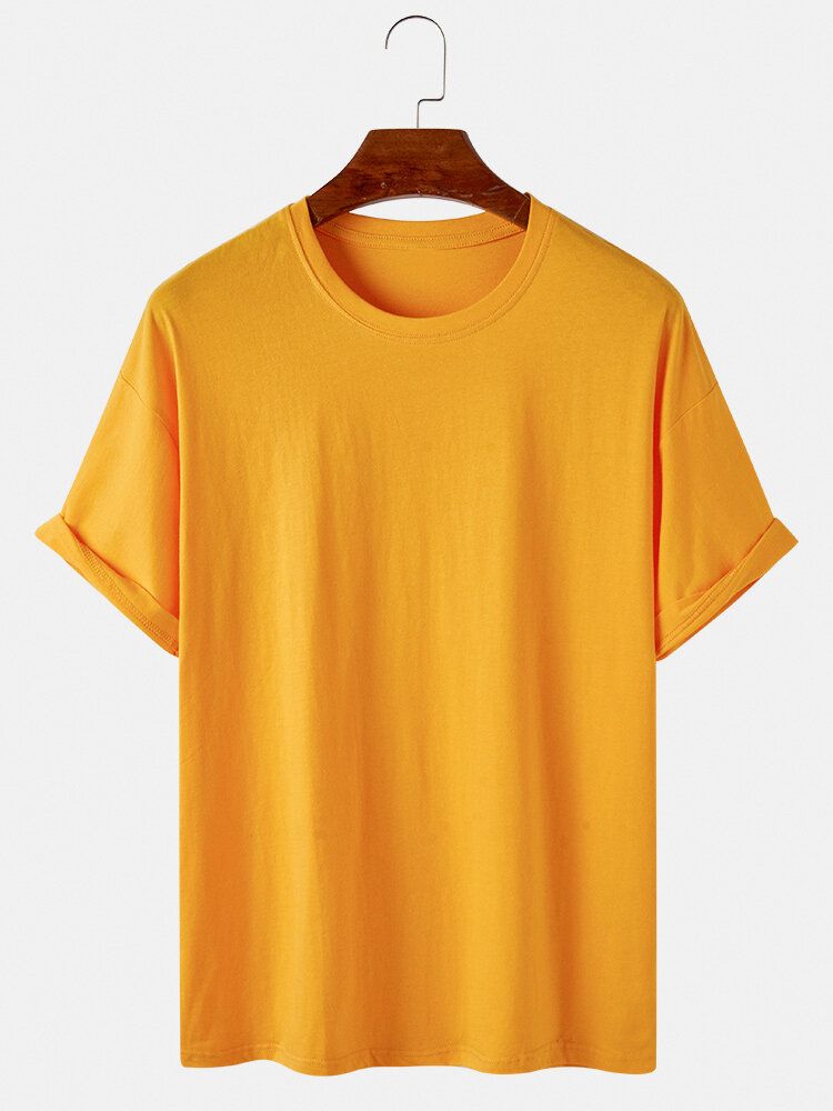 Camisetas De Manga Corta Con Cuello Redondo De Algodón Sólido De 8 Colores Para Hombre