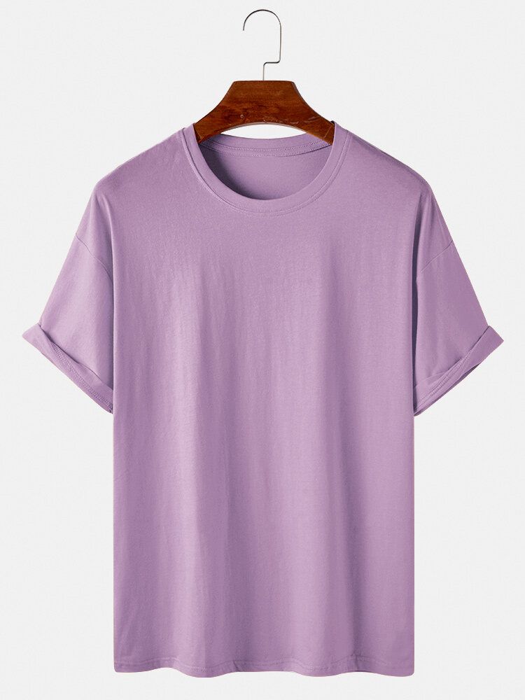 Camisetas De Manga Corta Con Cuello Redondo De Algodón Sólido De 8 Colores Para Hombre