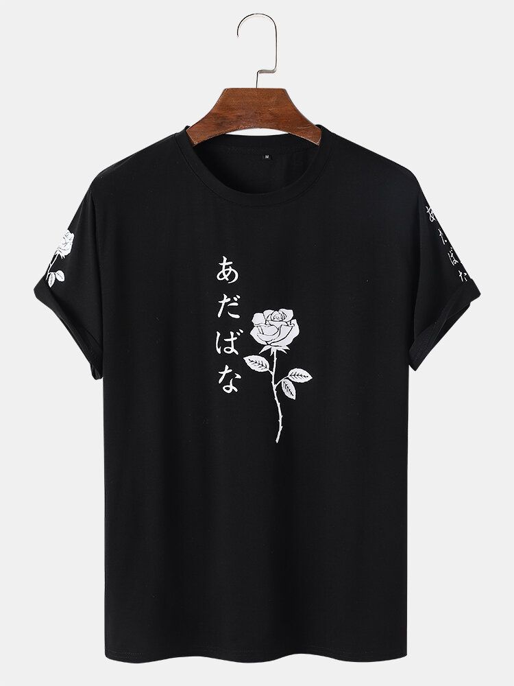 Camisetas De Manga Corta Con Estampado De Rosas Y Personajes Japoneses Para Hombres