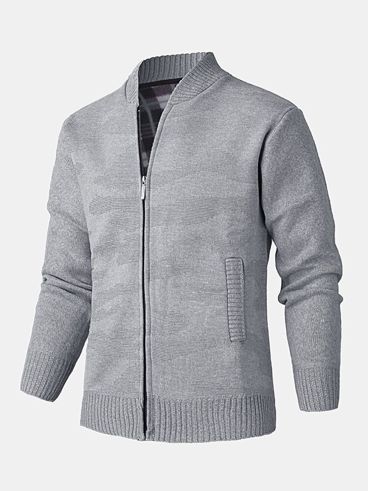 Cárdigans Cálidos De Punto Con Cuello De Béisbol Para Hombre Con Bolsillo