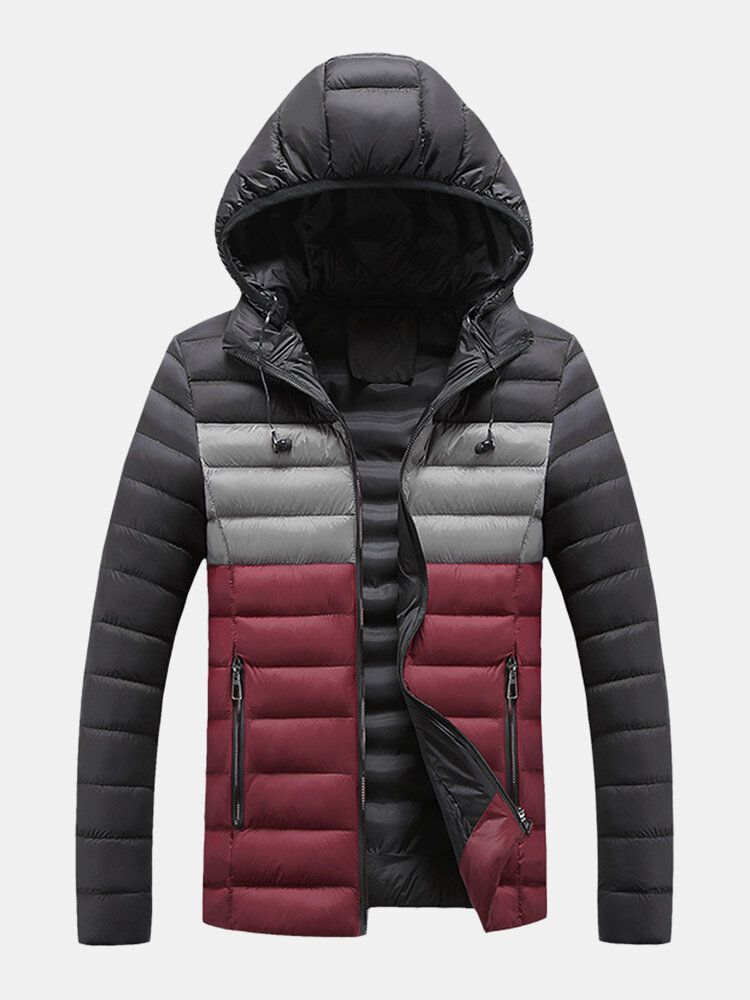 Chaqueta Acolchada Con Cremallera Al Aire Libre Informal Gruesa Y Cálida Con Contraste De Color Para Hombre