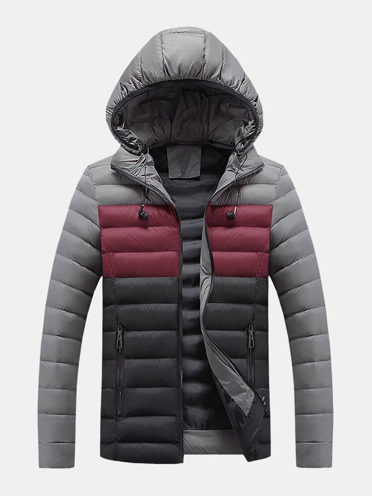 Chaqueta Acolchada Con Cremallera Al Aire Libre Informal Gruesa Y Cálida Con Contraste De Color Para Hombre