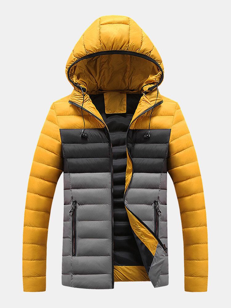Chaqueta Acolchada Con Cremallera Al Aire Libre Informal Gruesa Y Cálida Con Contraste De Color Para Hombre