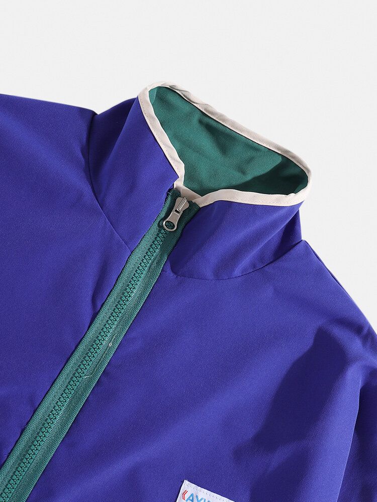 Chaqueta De Ajuste Relajado Reversible Con Cuello Alto Y Patchwork Para Hombre