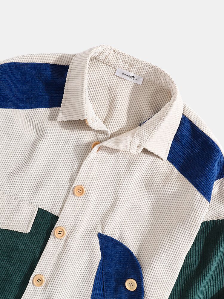 Chaqueta De Botones De Diseñador Con Bloques De Color De Patchwork De Pana Para Hombre