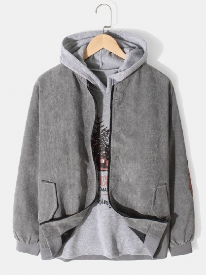 Chaqueta Cálida Con Cuello De Béisbol De Patchwork De Manga De Color Sólido Vintage Para Hombre