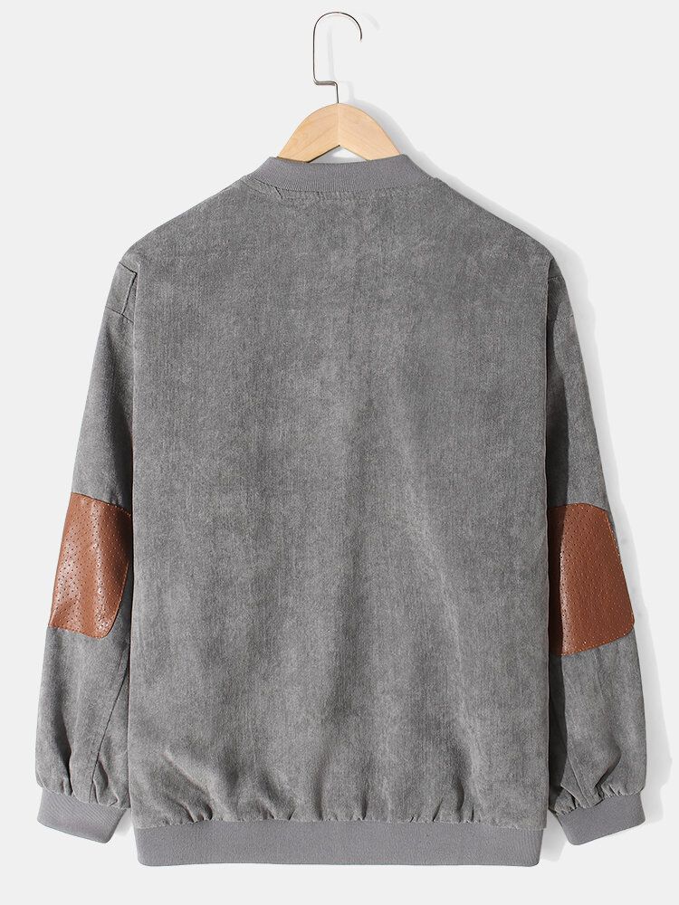 Chaqueta Cálida Con Cuello De Béisbol De Patchwork De Manga De Color Sólido Vintage Para Hombre
