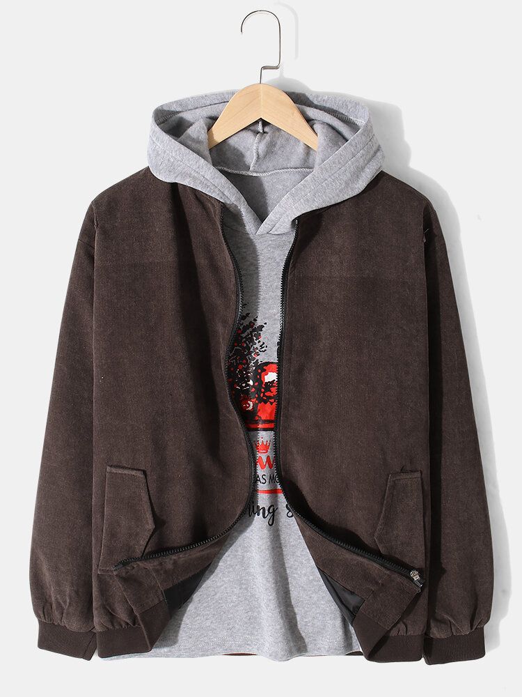 Chaqueta Cálida Con Cuello De Béisbol De Patchwork De Manga De Color Sólido Vintage Para Hombre