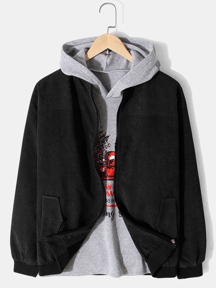 Chaqueta Cálida Con Cuello De Béisbol De Patchwork De Manga De Color Sólido Vintage Para Hombre