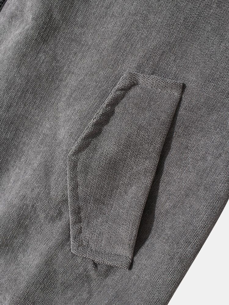 Chaqueta Cálida Con Cuello De Béisbol De Patchwork De Manga De Color Sólido Vintage Para Hombre
