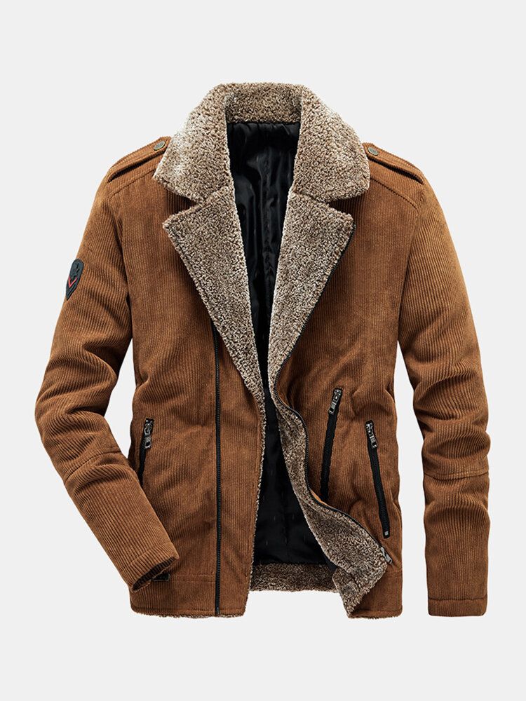 Chaqueta Cálida Informal De Solapa De Lana Gruesa De Color Sólido De Pana Vintage Para Hombre