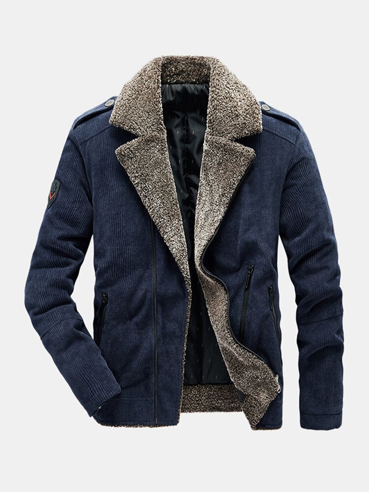 Chaqueta Cálida Informal De Solapa De Lana Gruesa De Color Sólido De Pana Vintage Para Hombre