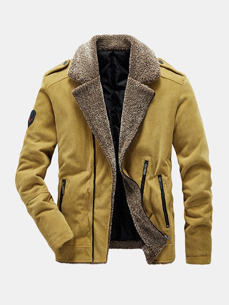 Chaqueta Cálida Informal De Solapa De Lana Gruesa De Color Sólido De Pana Vintage Para Hombre
