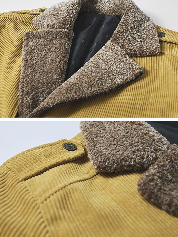 Chaqueta Cálida Informal De Solapa De Lana Gruesa De Color Sólido De Pana Vintage Para Hombre