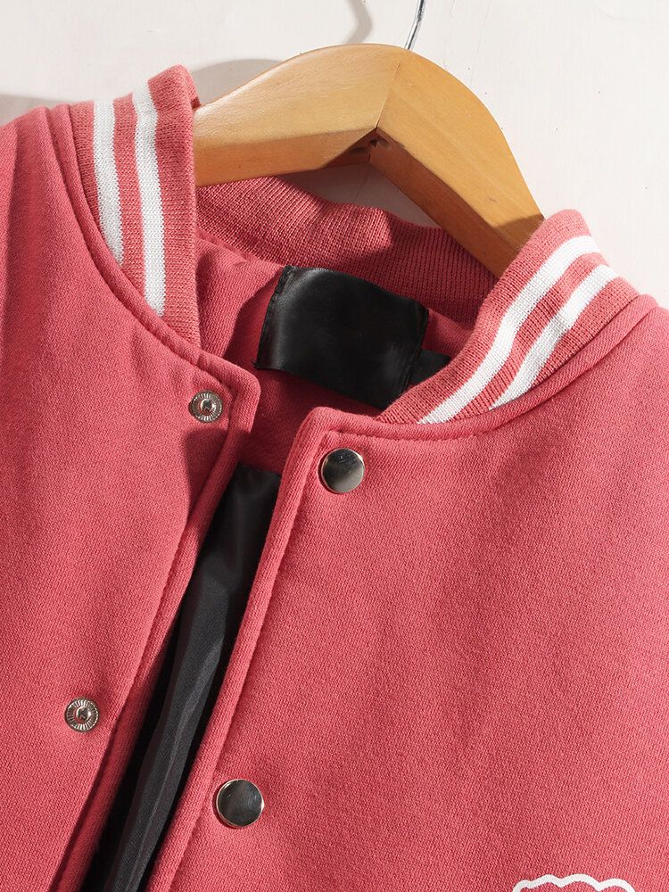 Chaqueta De Cuello De Béisbol Con Bolsillo De Manga Larga Con Estampado De Dibujos Animados Lindo Para Hombre