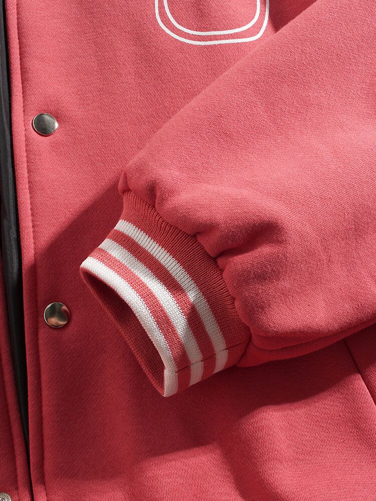 Chaqueta De Cuello De Béisbol Con Bolsillo De Manga Larga Con Estampado De Dibujos Animados Lindo Para Hombre