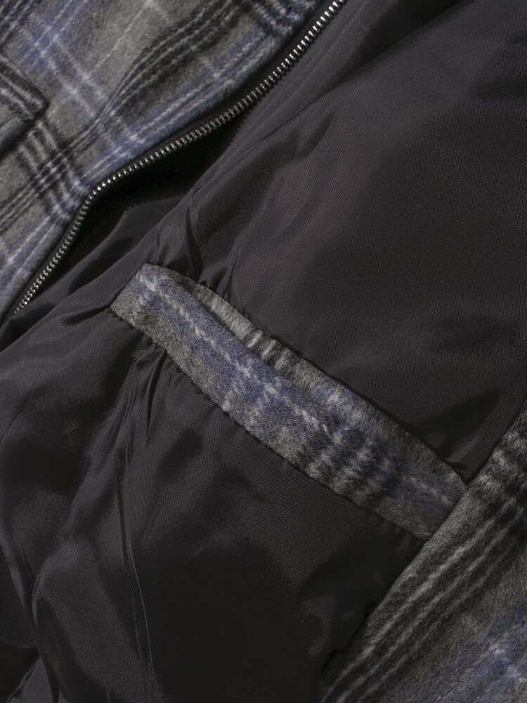 Chaqueta De Manga Larga Cálida Con Cremallera A Cuadros Con Estampado De Letras Para Hombre Con Bolsillo