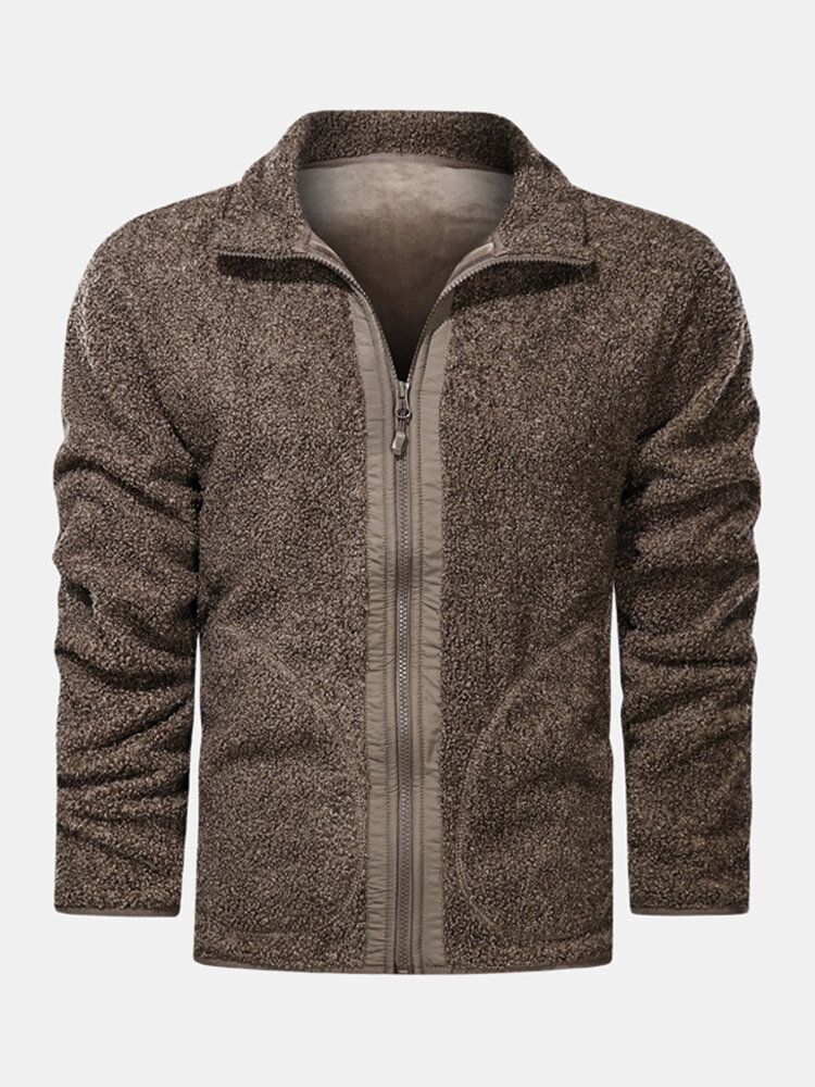 Chaqueta De Peluche Casaul Con Bolsillo Inclinado Y Solapa Frontal Con Cremallera Para Hombre