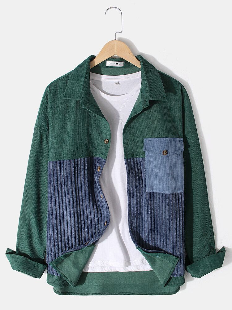 Chaqueta De Solapa Con Costura Vintage De Pana Para Hombre Con Bolsillo Con Solapa