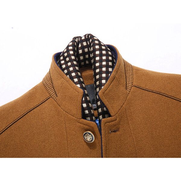 Hombre Otoño Invierno Casual Slim Fit Stand Collar Bufanda Desmontable Elegante Abrigo De Lana Chaqueta