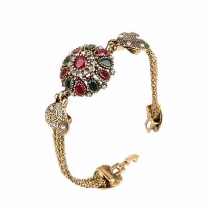 Brazalete De Oro Vintage Pulsera De Resina De Cristal De Colores Brazalete De Corazones Dobles Joyería Étnica Para Mujeres