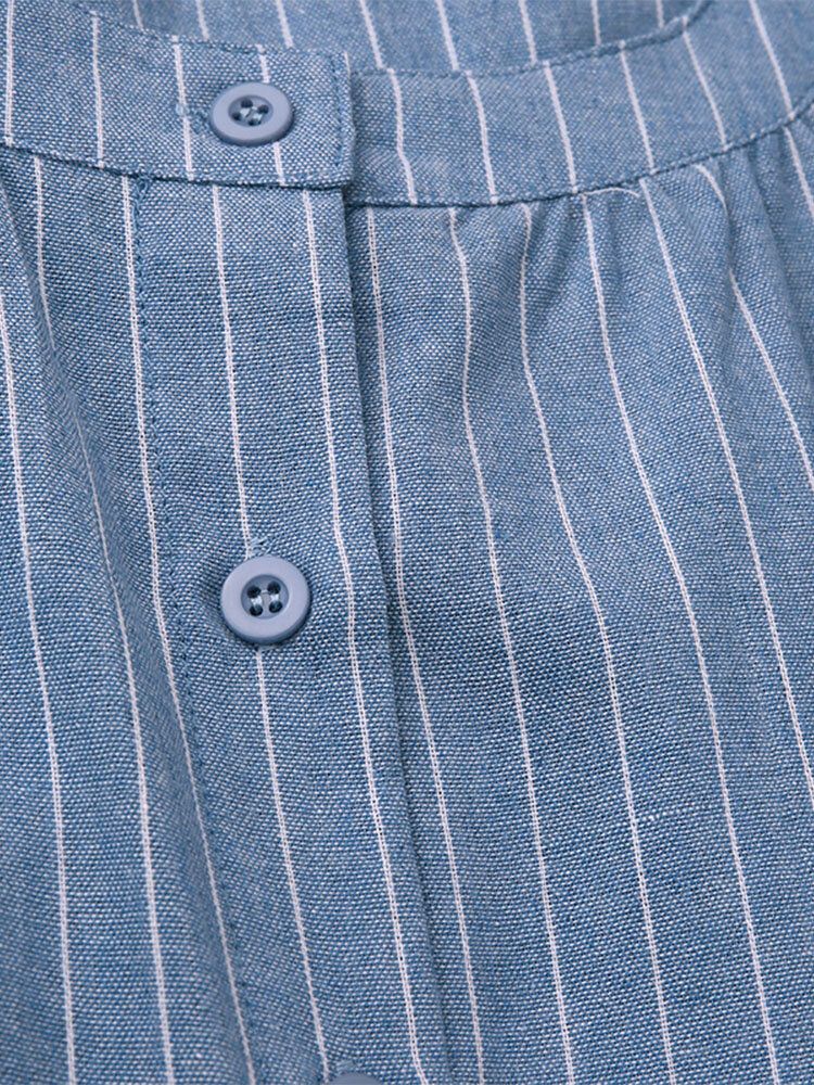 Mono De Pierna Ancha Causal Simple Con Bolsillos A Rayas Para Mujer