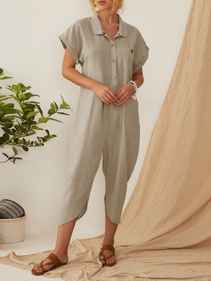 Mono Vintage Con Cuello Vuelto Y Botones De Color Sólido Para Mujer