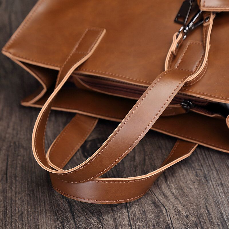 Hombres De Cuero De Pu De Gran Capacidad Vintage 13 Pulgadas Antirrobo Bolso Para Computadora Portátil Bandolera Bolsos De Hombro Con Bolso De Mano