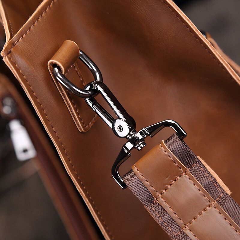 Hombres De Cuero De Pu De Gran Capacidad Vintage 13 Pulgadas Antirrobo Bolso Para Computadora Portátil Bandolera Bolsos De Hombro Con Bolso De Mano