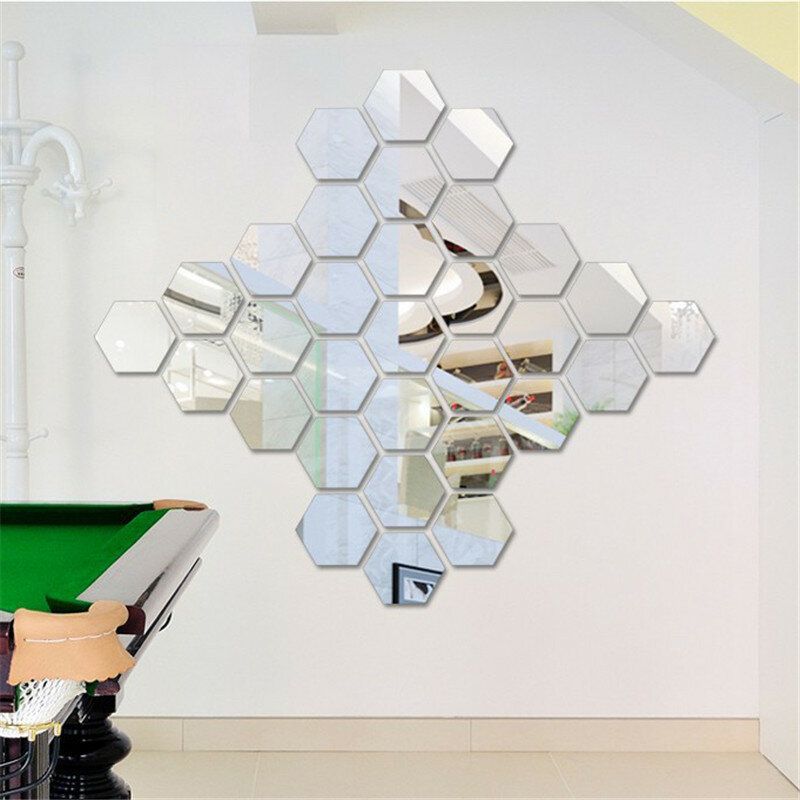 12 Uds Pegatinas De Pared 3d Diy Espejo Hexagonal Vinilo Extraíble Calcomanía Para La Decoración Del Arte De La Sala De Estar Del Hogar