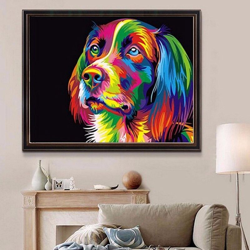 50x40cm Colorful Puppy Dog Little Animal Pet Diy Kit De Pintura Para Manualidades Decoración Para El Hogar Madera Enmarcada