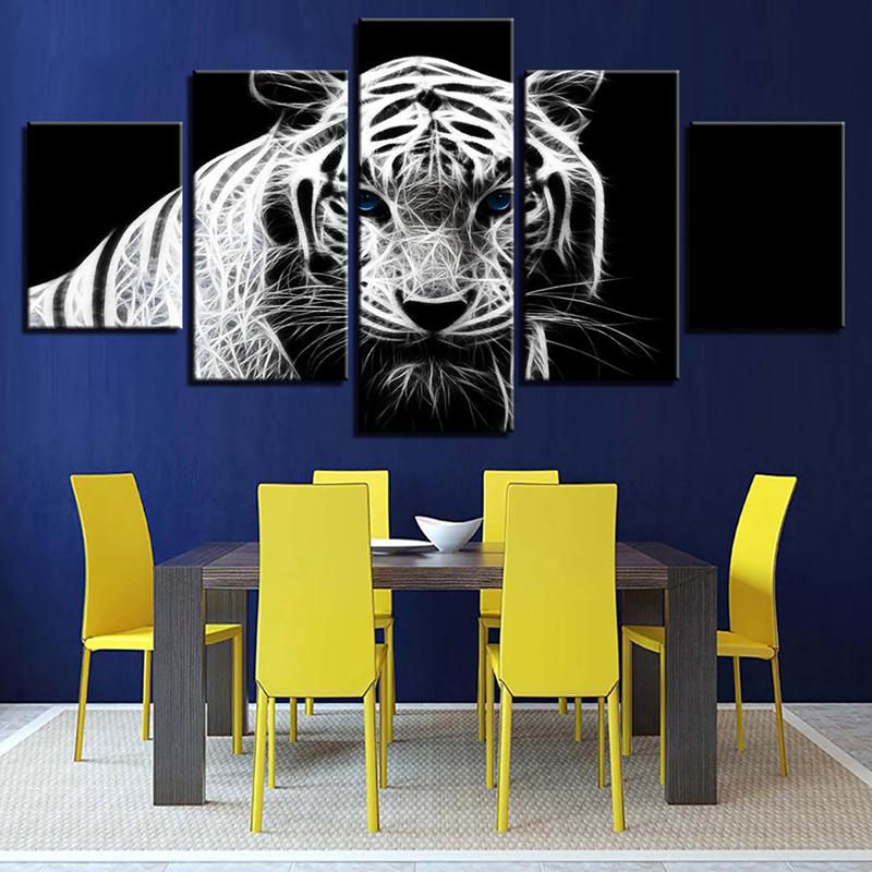 5pcs Pared Moderna Del Dormitorio Del Hogar Hd Imagen Del Arte Del Tigre Blanco Pintura En Aerosol Etiqueta De La Pared