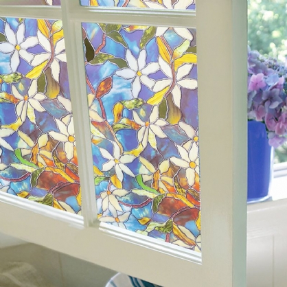 78x18in Película De Ventana Flores De Colores Etiqueta De Vidrio Baño Privacidad Decoración Del Hogar