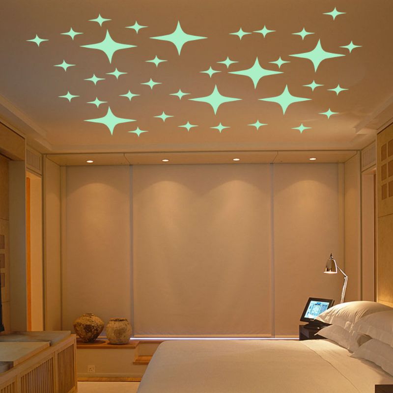 Dx-168 22pcs Brillo Fluorescente Estrellas Parpadeantes Etiqueta De La Pared Decoración Del Dormitorio Del Hogar