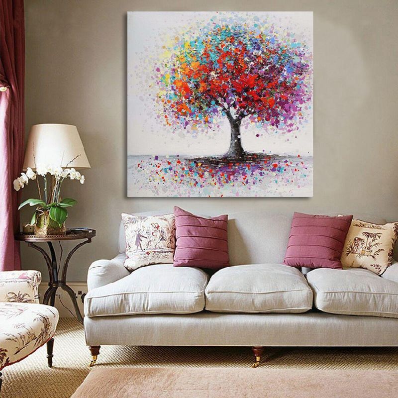 Enmarcado Árbol Colorido Impresión Abstracta Arte Pinturas Al Óleo Imagen Decoración Para El Hogar