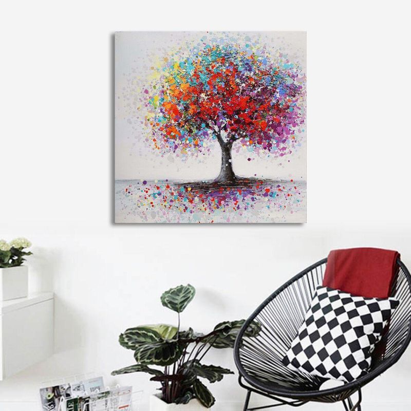 Enmarcado Árbol Colorido Impresión Abstracta Arte Pinturas Al Óleo Imagen Decoración Para El Hogar
