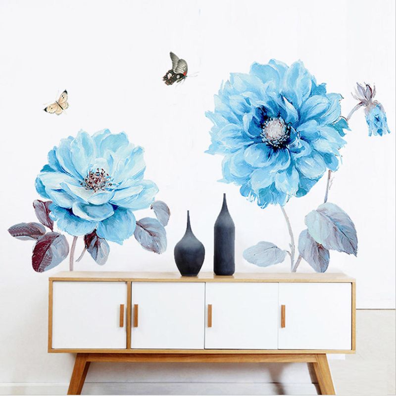 Flores Azules Etiqueta De La Pared Etiqueta De La Habitación Fondo De La Sala De Estar Decoraciones Del Dormitorio
